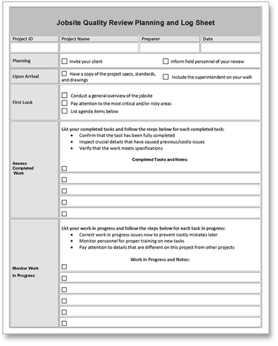 construction job site quality control audit form