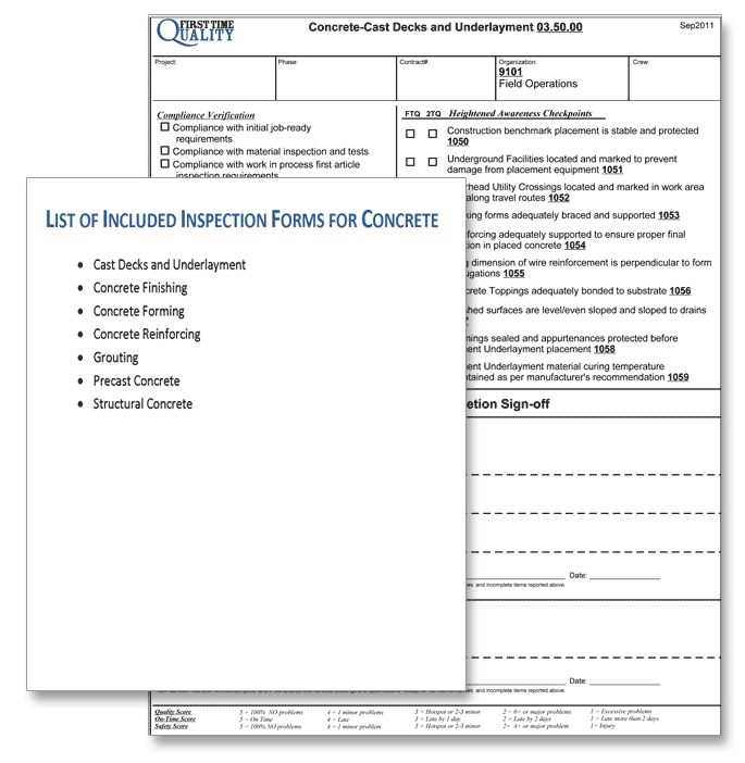 concrete inspection form list and example