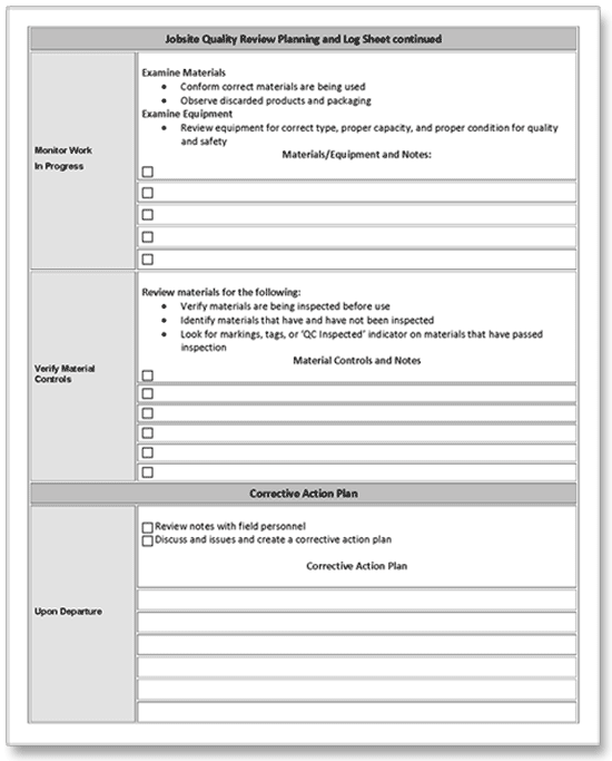 construction job site quality control audit form pg 2