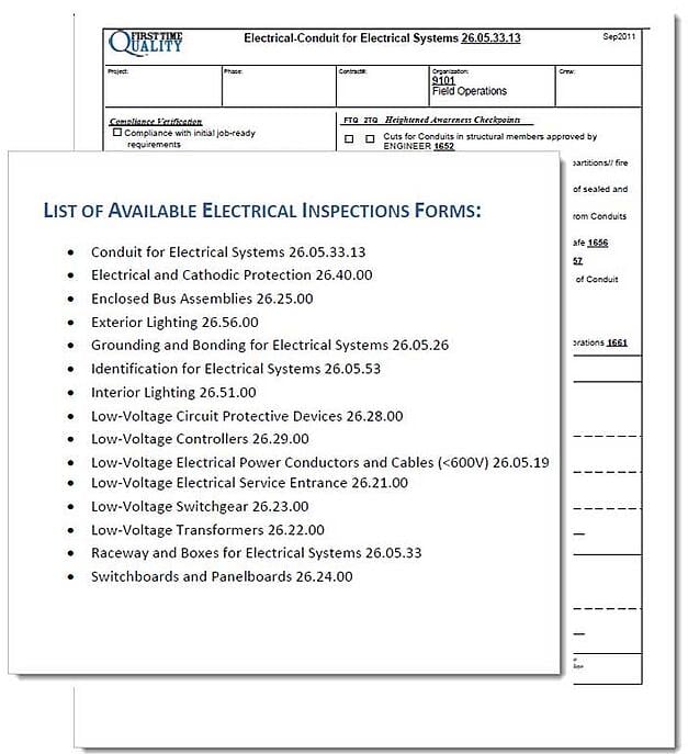 Electrical Inspection Form List
