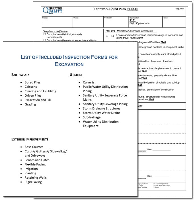 Excavation inspection form example