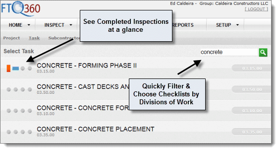 FTQ360 Filter tasks by division of work