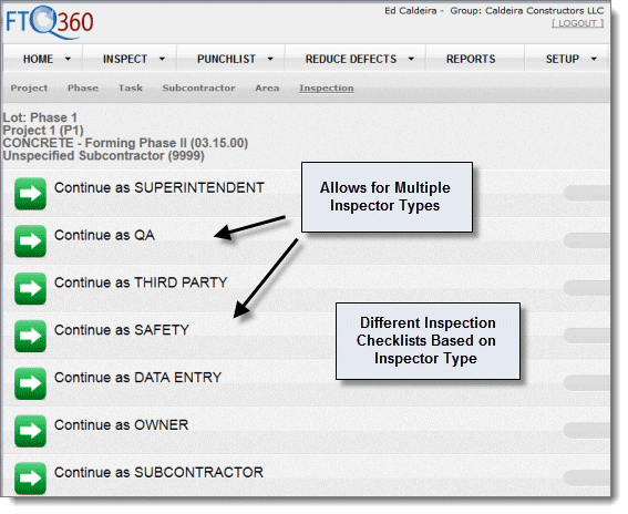 FTQ360 Multiple Inspector Types