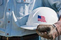 construction hard hat with flag