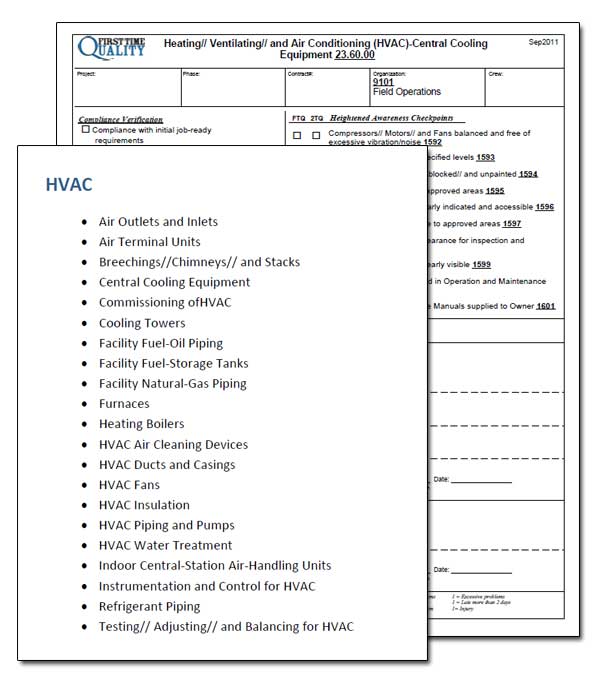 List of HVAC Mechanical Contractor Inspection Forms and Sample