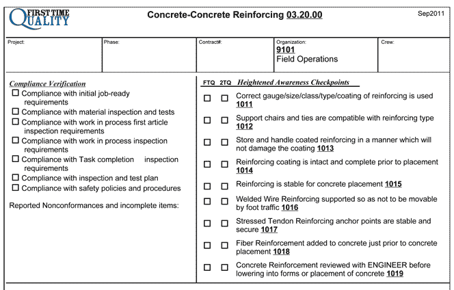 Inspection Form Concrete Reinforcing