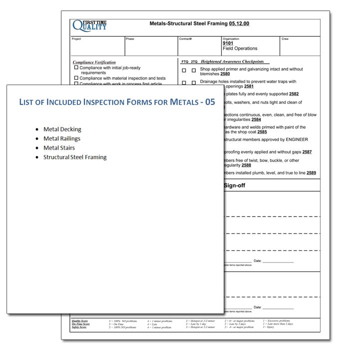 Metals inspection form example