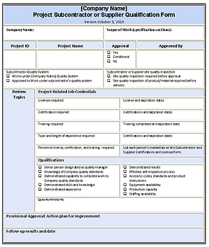 Subcontractor and Supplier Qualification Form