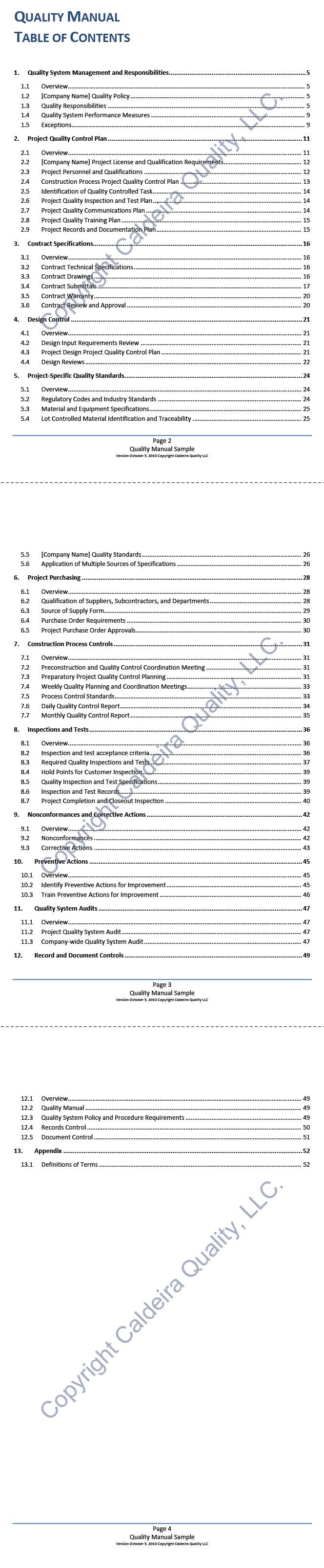 Quality Manual Table of Contents