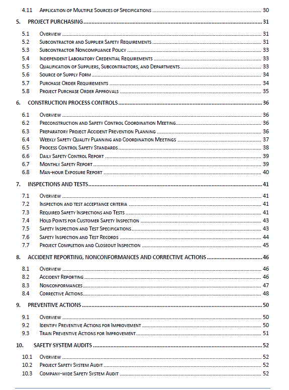 Safety Management Manual Table of Contents