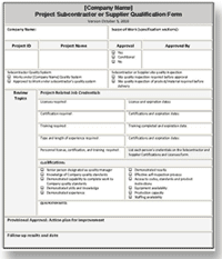 Subcontractor and supplier qualification review form