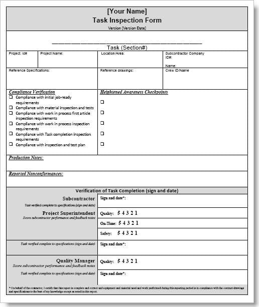 construction task inspection form example