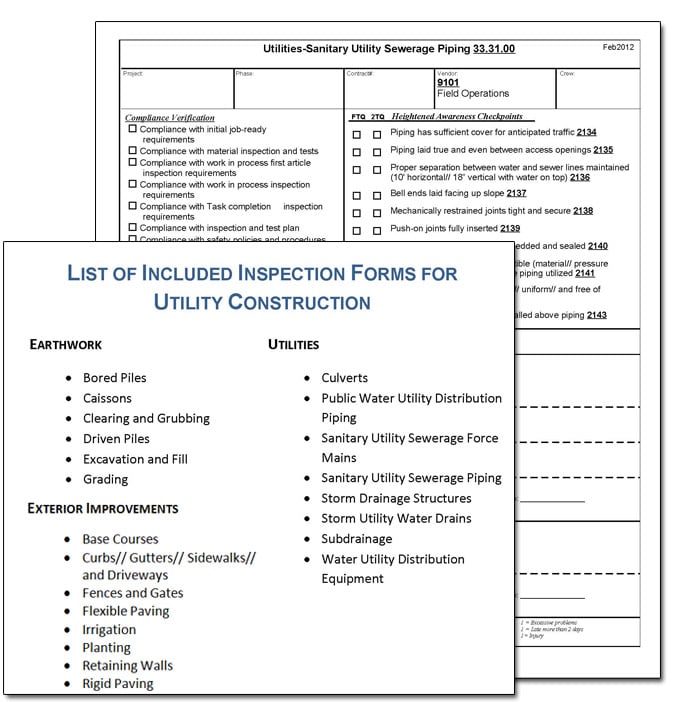 Utility Construction inspection form example